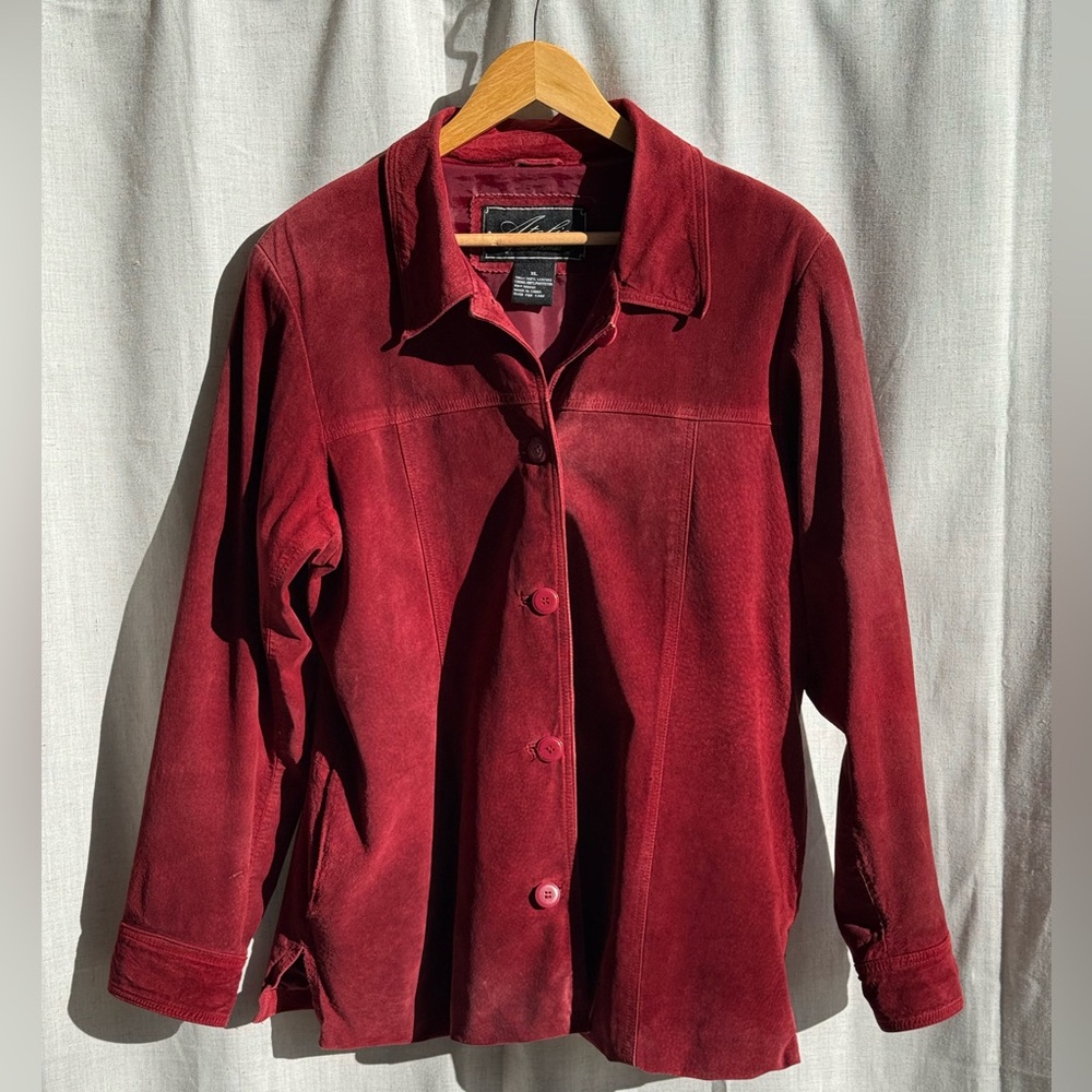 Vintage Burgundy Suede Jacket – Atelier by B. Thomas (Size XL)